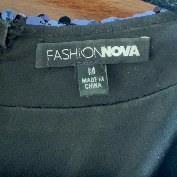 Fashion Nova Blue and Gold Sequin Mini Dress Long Sleeve Size Medium - Picture 5 of 5